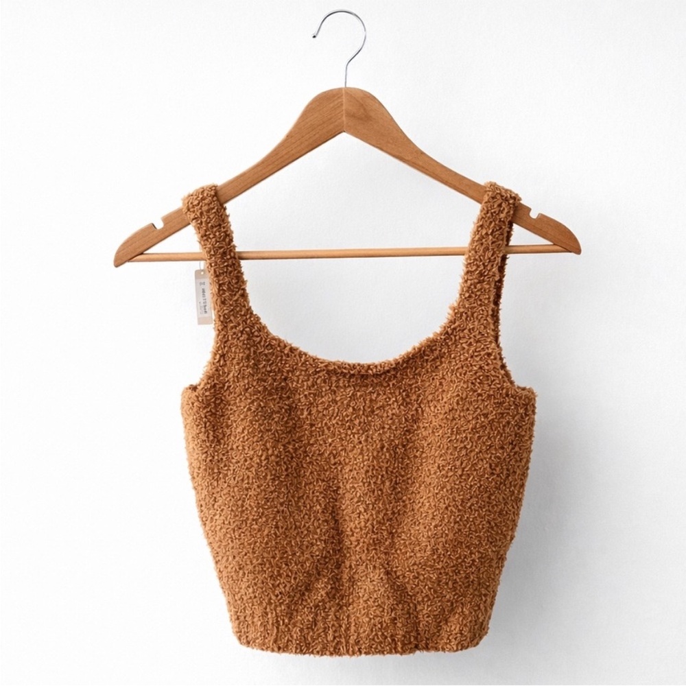 SKIMS Tan Fuzzy Crop Top